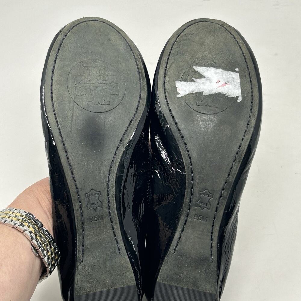 Tory Burch Caroline Black Ballet Flats Size 9.5 Patent Leather Medallion Logo - Picture 7 of 10